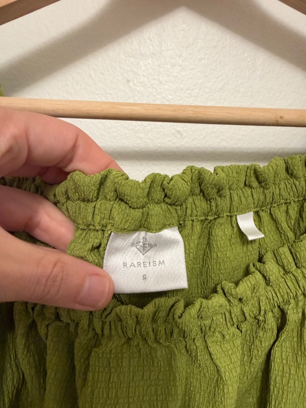 Rareism Green Ruched Square Neck Ruffle Top - Picture 2 of 3